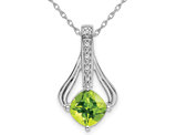 1.30 Carat (ctw) Cushion-Cut Peridot Pendant Necklace in 14K White Gold with Chain